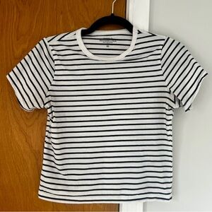 Abercrombie & Fitch Navy and White Striped Essential Polished Body-Skimming Tee